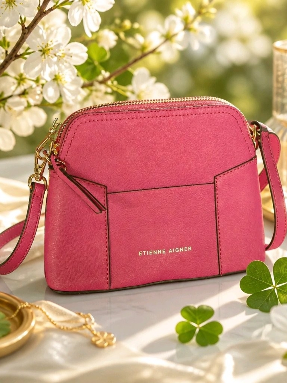 Etienne Aigner Hot Pink Leather Crossbody with Gold Hardware